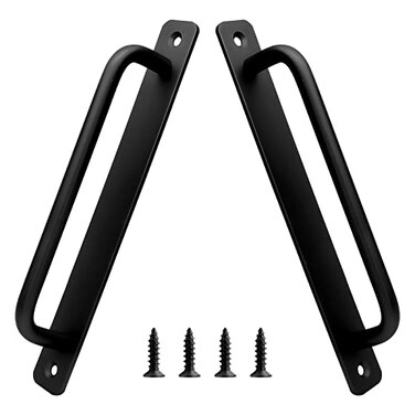 Piutouyar 2 Pack Aluminum Alloy Sliding Barn Door Handle 192mm 756 Inch Hole Center Gate Door Handle Closet Door Pulls with Plate for Kitchen Cabinet Bathroom Closet 85 InchBlack