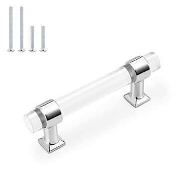 Probrico 10 Pack Kitchen Cabinet Handles 3 Inch Hole Center Cabinet Pulls Polished Chrome Zinc Alloy with Clear Acrylic Cabinet Knobs for Kirtchen and Bathroom Cabinets