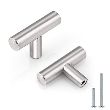 Probrico 15 Pack Kitchen Cabinet Handles and Knobs Stainless Steel Drawer Dresser Pulls Satin Nickel Single Hole TKnob Hardware