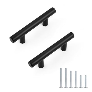 Probrico 25 Pack Holes Centers64mm 25inch Flat Black Kitchen Cabinet Pulls Stainless Steel Dresser Drawer Handles 4inch Length Modern T Bar Pull Handle for Bedroom
