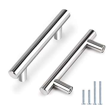 Probrico 5 Pack 3 Cabinet Pulls Polished Chrome Euro T Bar Kitchen Cabinet Hardware Stainless Steel Dresser Pulls Chrome Handles for Cabinet Dresser 3 Hole Centers 5 Total Length