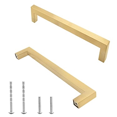 Qjaiune 6 Pack Brushed Gold Cabinet Pulls Square Dresser Handles 334 Inch 96mm Hole to Hole Cabinet Handles Stainless Steel Cabinet Hardware Kitchen Drawer Pulls for Cupboard Wardrobe Vanity