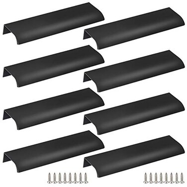 Qjaiune Black Back Mount Finger Edge Pull 150mm59 Aluminum Hidden Handle Concealed Tab Pulls for Home Kitchen Living Room Door Drawer Cabinet 8Pcs