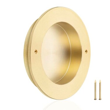 QOGRISUN 4Pack Solid Brass Finger Pulls for Sliding Doors 218 Inch Flush Recessed Handle Brushed Gold Closet Door Hardware Round Cup Pull for Cabinet Drawer and Pocket Doors