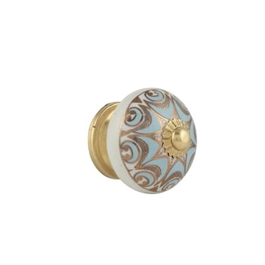 Rasiya Art Dresser Knobs Countryside Handmade Ceramic Drawer Handle Kitchen Cabinets Cupboard Wardrobe Pulls Farmhouse Boho Furniture Hardware Blue Gold Pack of 8