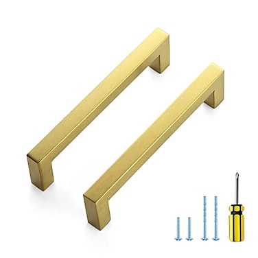 Ravinte 10 Pack 5 Inch Stainless Steel Cabinet Handles Square Cabinet Pulls Brushed Brass Cabinet Hardware Kitchen Cabinet Drawer Pulls Come with Screwdriver