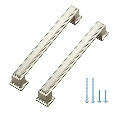 Ravinte Hardware 5 Pack Brushed Nickel Cabinet Pulls 5 Inch 128mm Hole Center Zinc Alloy Drawer Handles for Kitchen Cabinets Cupboards Dressers Square Solid Metal Hardware