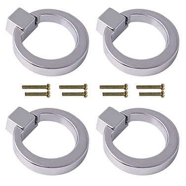 Rddconkit 4 Pcs Zinc Alloy Ring Drawer PullsBrushed Wardrobe Door Handles Cabinet Pulls Furniture Hardware for CabinetsDrawersWardrobe DoorsEtc Sliver
