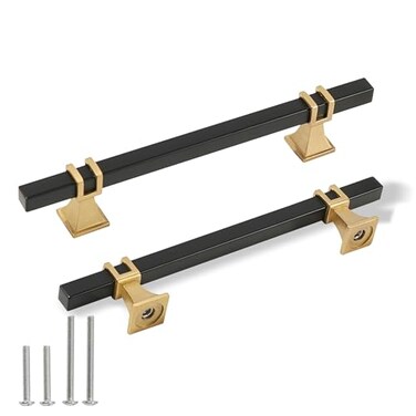 Redunest Cabinet Pulls Matte Black and Gold Cabinet Handles 2 Pack 5 Inch Kitchen Door Cupboard Wardrobe Drawer Handles Cabinet Hardware Bar Drawer Pulls 128mm Hole Centers