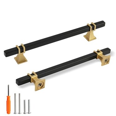 Redunest Cabinet Pulls Matte Black and Gold Cabinet Handles 5 Pack 614 Inch Kitchen Door Cupboard Wardrobe Drawer Handles Cabinet Hardware Bar Drawer Pulls 160mm Hole Centers