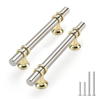 Rergy 10 Pack 334 Inch Brushed Nickel and Gold Cabinet Pulls HeavyDuty Kitchen Cabinet Handles RustResistant and Durable Drawer Pulls Zinc Alloy Hardware for CupboardClosetCabinets