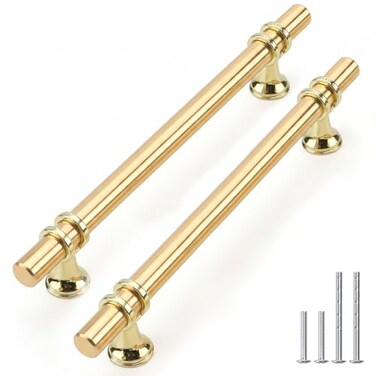 Rergy 5 Pack 614 Inch Gold Cabinet Pulls HeavyDuty Kitchen Cabinet Handles RustResistant and Durable Drawer Pulls Zinc Alloy Hardware for CupboardClosetCabinets