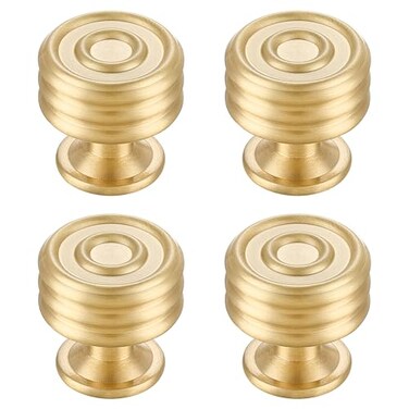RZDEAL Solid Brass Cabinet Knobs Pulls 4Pack Gold Modern Kitchen Hardware1Inch Diameter Easy to Install Ideal for Cabinets Drawers Dressers Cupboard Brushed Brass Finish