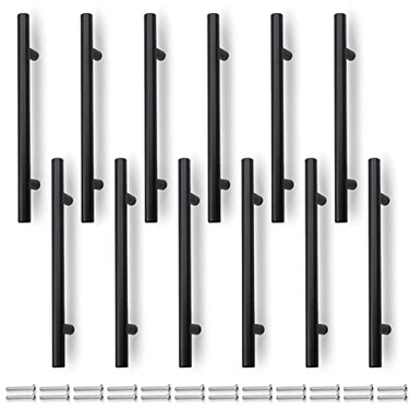 SANATO 12 Pcs 8 Inch 5 Inch Hole Center Matte Black Cabnet Pulls Kitchen Cabinet Handles Made of Stainless Steel Ideal for Cabnet Drawer Cupboard