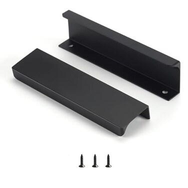 Satanga Edge Black Finger Pull for cabinets Kitchen Concealed Drawer pulls Aluminum Flat Hidden Back Mount Door Handle for Home Pack of 6 Modern 5 Hole Center Easy Installation