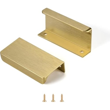 Satanga Edge Finger Tab Pull for cabinets Kitchen Concealed Drawer pulls Aluminum Hidden Back Mount Door Handle for Home Pack of 6 Modern Brushed Brass 212 Hole Center Easy Installation
