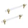 Savagrow 2pcs Brushed Brass Acrylic Cabinet Pulls 5 Hole Center Clear Household Office Tbar Drawer Pulls Handles