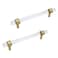 Savagrow 2pcs Brushed Brass Acrylic Cabinet Pulls 5 Hole Center Clear Household Office Tbar Drawer Pulls Handles
