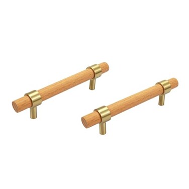 Savagrow 2pcs Solid Wood Drawer Pulls 5 Hole Center Brass Beech Wood Pull Handle for Wardrobe Cabinet Hardware