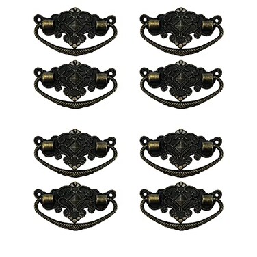 Savagrow 8pcs Vintage Antique Cabinet Bail Pull Handle Bronze Drop Ring Pulls 25 Holes Center with Screws