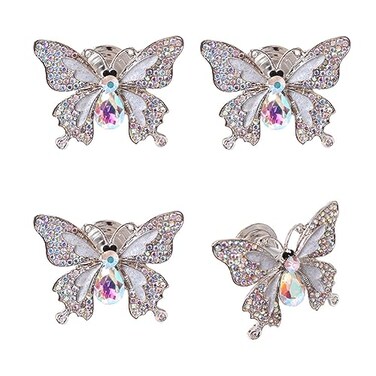 Sdjdhej Rhinestones Butterfly Knobs Handle Cabinet Knobs 4 Pcs Furniture Decorative Pull Handle Door Handles Single Hole Pulls Handles for Cabinet Drawer Living RoomBedroom Dresser Silvery