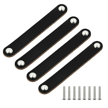 Seimneire 4pcs Leather Furniture Handles 67 Modern Style Drawer Knob Pull Leather Handle for Briefcase Suitcase Wardrobe Closet Cabinet Black