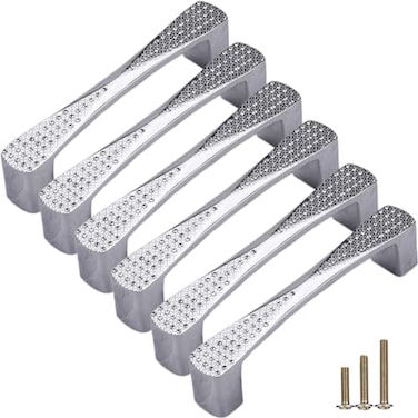 Sinyiol Drawer pulls knob Furniture Door Handle Cabinet Closet Wardrobe Door Bathroom pulls 6Pack Diamond Hole Bling Modern European Style Dressing Table Pull Bright Chrome 38 Hole Centers