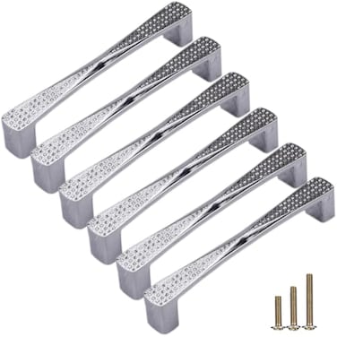 Sinyiol Drawer pulls knob Furniture Door Handle Cabinet Closet Wardrobe Door Bathroom pulls 6Pack Diamond Hole Bling Modern European Style Dressing Table Pull Bright Chrome 5 Hole Centers