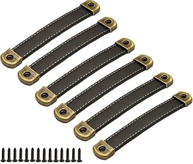 Sinyiol Leather Drawer Pulls with Iron Sheet Enhanced Bearing Capacity 6pcs Cabinet Pulls Wooden Box Pulls Gift Box Leather Pulls Handle with Tapping Screws Hole Distance 50 6Pack Black