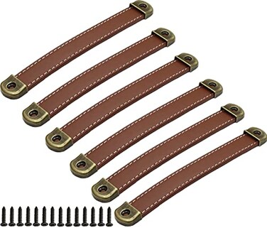 Sinyiol Leather Drawer Pulls with Iron Sheet Enhanced Bearing Capacity 6pcs Cabinet Pulls Wooden Box Pulls Gift Box Leather Pulls Handle with Tapping Screws Hole Distance 63 6Pack RedBrown