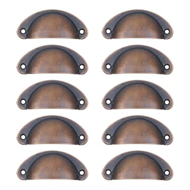 Sscon 10Pcs Antique Shell Cup Handles Red Bronze Cup Dresser Pull for Kitchen Furniture Decoration