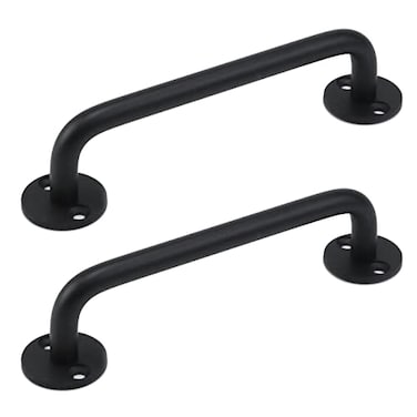 Tighall 2PCS Aluminum Alloy Matte Black Pipe Pull Handle Round Base Cabinet Handles with Screws for Bathroom Kitchen Office Drawer 5inch Hole Center