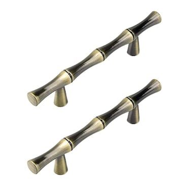 Tighall 2PCS Zinc Alloy Bamboo Shape Drawer Handle Pull 3inch Hole Distance Bronze Solid Door Pulls with Screws for Bathroom Kitchen Office Cabinet Drawer