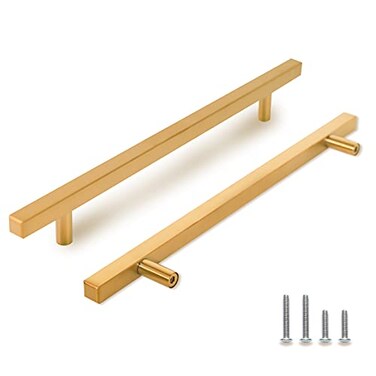 TooCust 2 Pack Brushed Brass Kitchen Cabinet Handles Cabinet Pulls with 614 Inch 160mm Hole Centers Gold Dresser Handle with Brushed Finish Modern Furniture Drawer Knobs