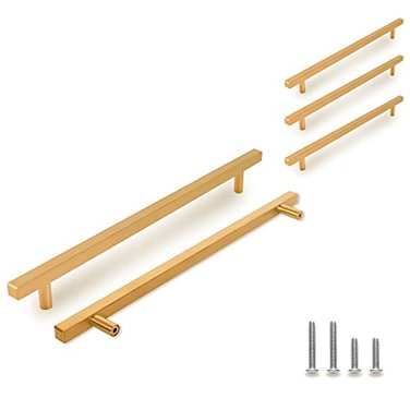 TooCust 5 Pack Brushed Brass Kitchen Cabinet Handles Cabinet Pulls with 845 Inch 224mm Hole Centers Gold Dresser Handle with Brushed Brass Finish Modern Furniture Drawer Knobs