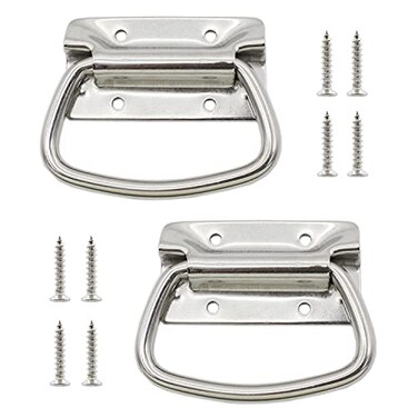 TTZEZE 2 Pack Heavy Duty Silver Metal Industrial Equipment Box Pull Handle Ring Handle Hardware Surface Mount Case Handle for Wood Metal Case Chest Cabinet Toolbox with Mounting Screws