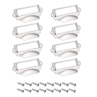 uxcell Label Holder Pull Handles Vintage Iron Label Frame Drawer Knobs for Cabinet Cupboard Silver Tone 90x41mm Pack of 8 w Screws