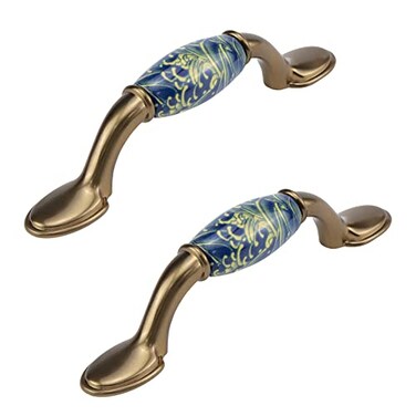 WDONAY 2 Pcs Cabinet Pulls Brushed Brass Ceramic Kitchen Drawer Pulls Vintage Waves Cabinet Handles 3 Hole Center Distancefor Kitchen Bathroom Bedroom