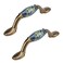 WDONAY 2 Pcs Cabinet Pulls Brushed Brass Ceramic Kitchen Drawer Pulls Vintage Waves Cabinet Handles 3 Hole Center Distancefor Kitchen Bathroom Bedroom