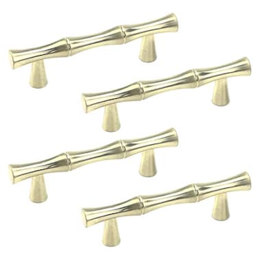 Wealrit 4 pcs Bamboo Shape Cabinet PullsHole Center 25 Inch Decorative Drawer Pulls with ScrewsBrushed Gold Bamboo Drawer Pulls