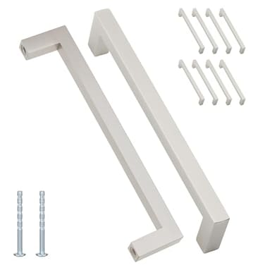 WellMade 10 Pack Satin Nickel Cabinet Pulls 5 Inch Hole Center 54 Overall Length Solid Brushed Nickel Kitchen Drawer Handles for Cabinets and Dresser Modern Cabinet Hardware