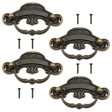 XZW Antique Bronze Antique Brass Cabinet Pulls Vintage Drawer Handles with Screws for Jewelry Box and Jewelry Box Hardware 4PCS