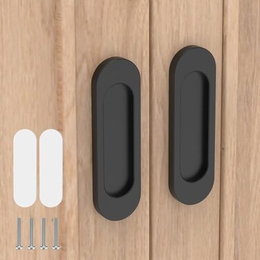 YogePote 2 Pack Self Stick Sliding Door Handles Aluminum Alloy 4 Inch Self Adhesive Cabinet Knobs for PushPull Glass Barn Doors Closets Wardrobes Windows 2 Black