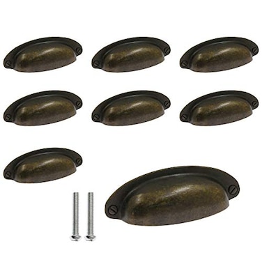 Yoohey Hitefu Yoohey 8Pack 35 Hole Center Vintage Farmhouse Style Pulls Cup Pull Handles Flat Bronze Cabinet Cup Pulls for Cabinet Dresser Drawer Bin Bronze