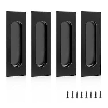 yuntop Black Sliding Closet Door Handles Recessed Finger Flush Pulls Stainless Steel Handles Closet Door Pulls4 Pack 472 Inch