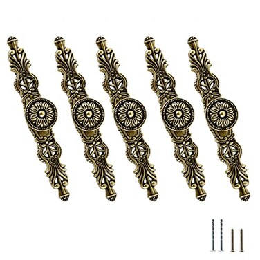 Zernmiarder 5pcs Antique Bronze Cabinet Knobs and Pulls 334 inch Hole Centers Vintage Drawer Knobs with Plate Retro Dresser Pulls Metal Cabinet Hardware for Drawer Dresser Closet