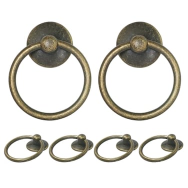 Zernmiarder 6pcs Antique Brass Drop Ring Drawer Pulls Vintage Cabinet Ring Handles Metal Drawer Knobs for Dresser Drawers Cupboards