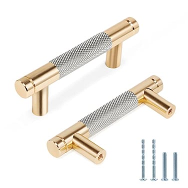 Zernmiarder Knurled Cabinet Pulls 12 Pack 35 Inch Long Cabinet Handles Metal Door Pulls Kitchen Drawer Pull Knurled Dresser Handles 2 12 Hole to Hole Grey Gold