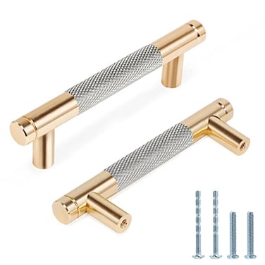 Zernmiarder Knurled Cabinet Pulls 12 Pack 4 Inch Long Cabinet Handles Metal Door Pulls Kitchen Drawer Pull Knurled Dresser Handles 3 Hole to Hole Grey Gold