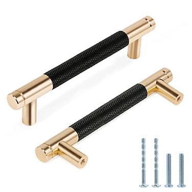 Zernmiarder Knurled Cabinet Pulls 2 Pack 5 Inch Long Cabinet Handles Metal Door Pulls Kitchen Drawer Pull Knurled Dresser Handles 3 34 Hole to Hole Black Gold